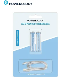باتری نیم قلمی پاورولوژی Powerology AAA 2-Pack USB-C Rechargeable  دو تایی