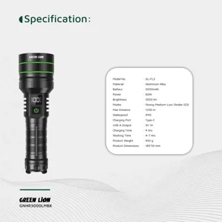 چراغ قوه دستی گرین لاین مدل GNHR3000LMBK با نور مهتابی 103004349