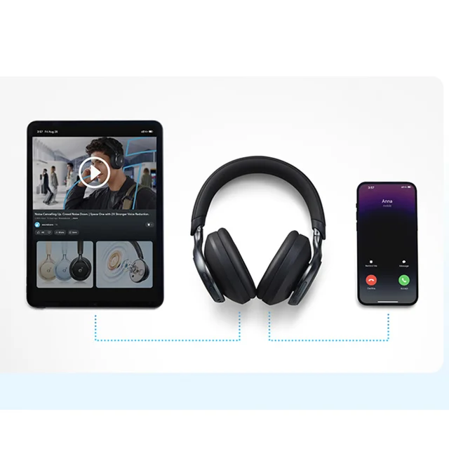 هدفون بی‌سیم انکر مدل Space One با نویز کنسلینگ فعال (ANC)، درگاه شارژ USB Type-C، مقاوم د 101709223
